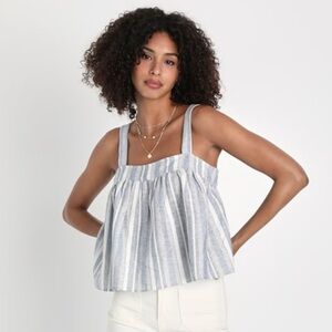 NWT Lulus Blissfully Sweet Light Blue Striped Linen Tank Top - Medium